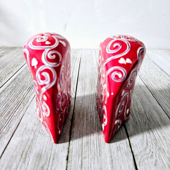 2-Piece Red Heart Shaped Salt and Pepper Shaker Set by Bella Casa by Ganz with - Picture 15 of 16